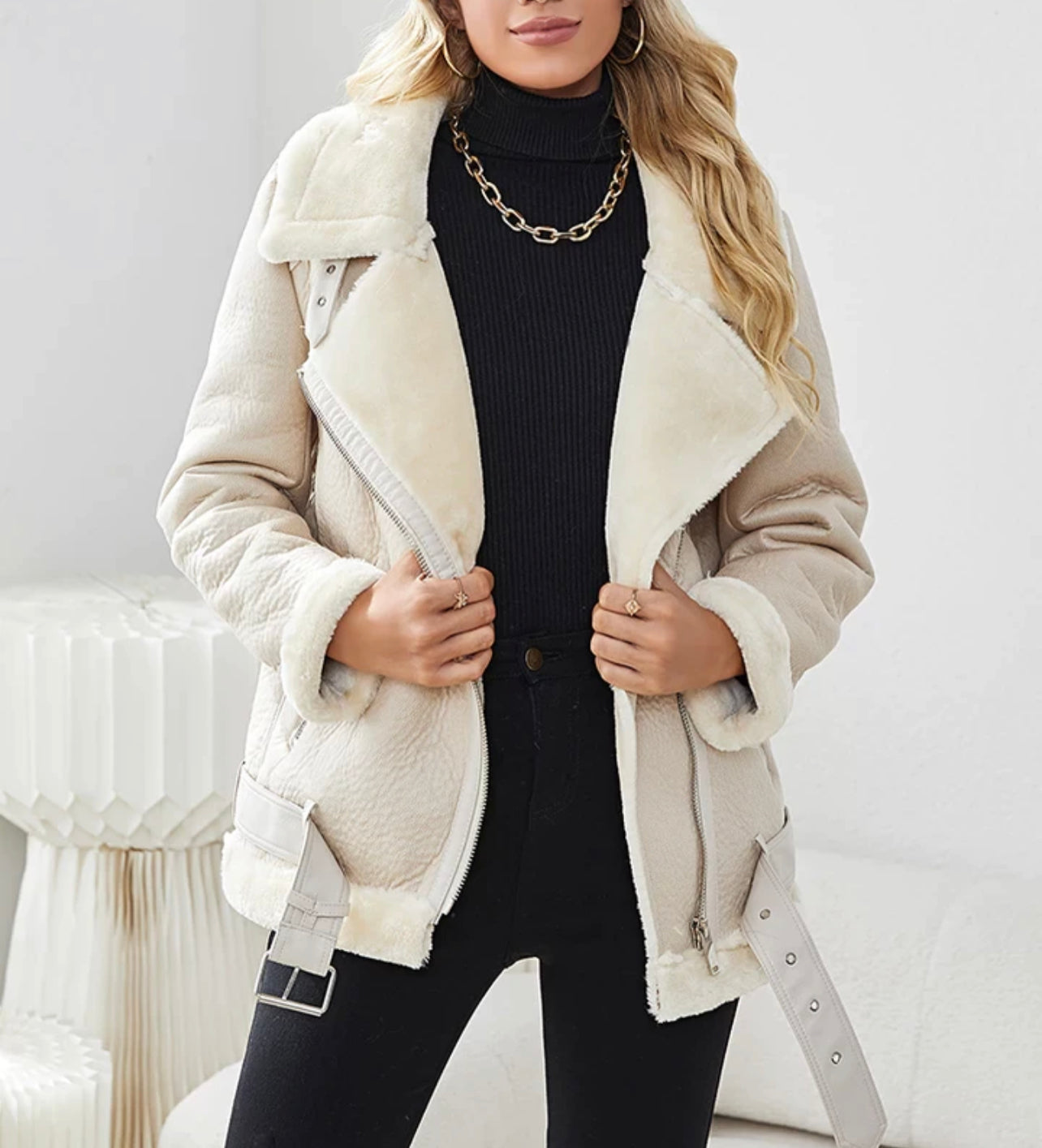 The Jamie Aviator Jacket in Cream