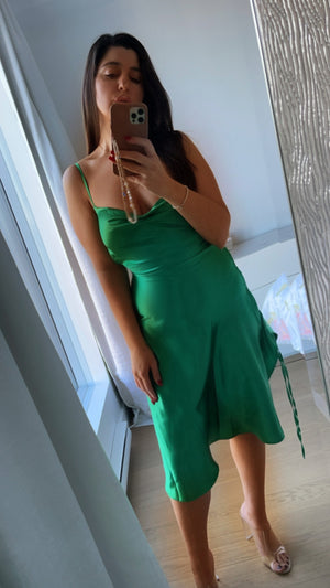 Emerald Dreams Satin Dress