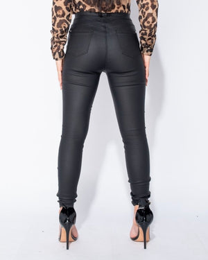 The Brooklyn Leather Coated Pants In Black