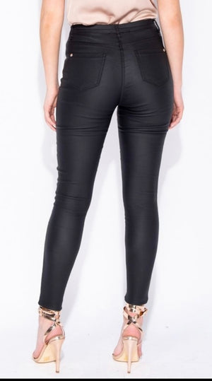 The Brooklyn Leather Coated Pants In Black