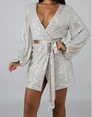 Silver Bells Sparkly Wrap Dress