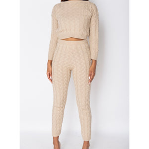 The Adrianna Cable Knit Set In Beige